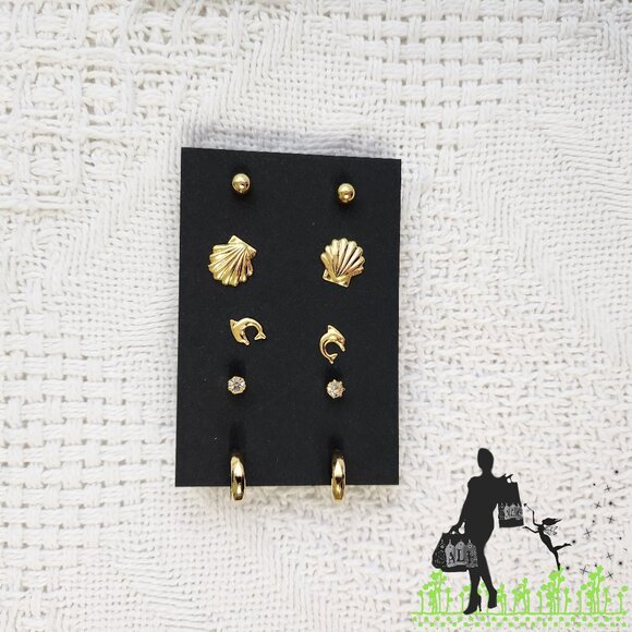 BFD Gold toned stud earring set-Ocean Theme - Picture 1 of 5